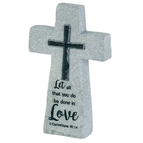 Tabletop Cross Love 1Cor.16:14 Resin 7in