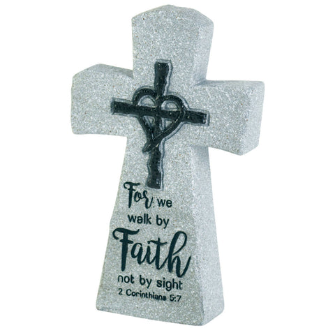 Tabletop Cross Faith 2Cor.5:7 Resin 7in