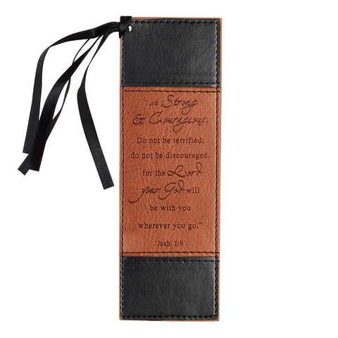 Strong & Courageous Black and Tan Faux Leather Bookmark