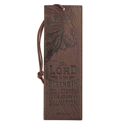 The LORD Is My Strength Brown Faux Leather Bookmark - Exodus
