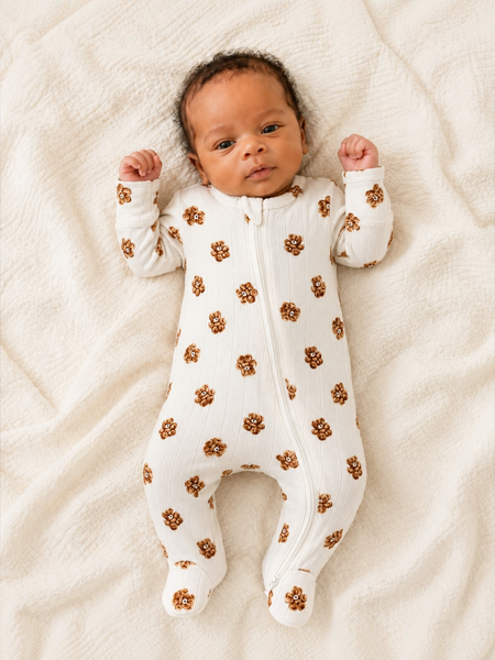 Teddy Bear / Organic Pointelle 2-Way Zip Footie