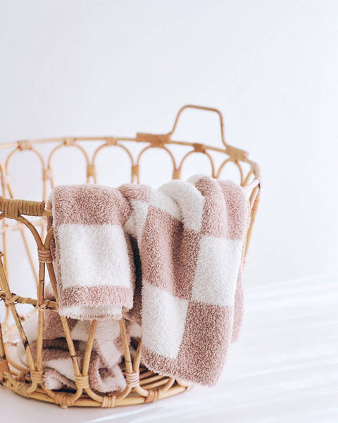 Lucky Panda Kids Checkered Plush Baby Blanket | Latte