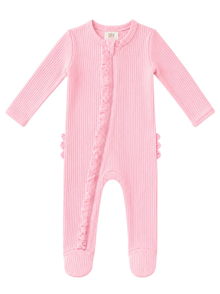 Pink / Ribbed Frill 2-Way Zip Footie