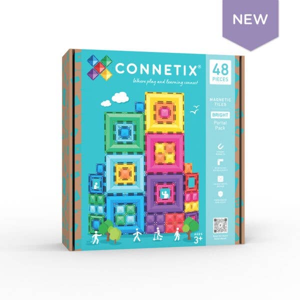 CONNETIX Magnetic Tiles Bright Portal Pack, 48 Pieces