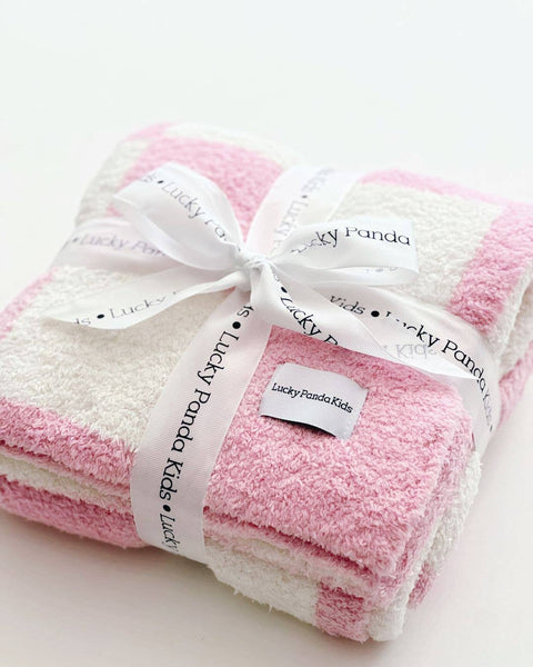 Lucky Panda Kids Checkered Plush Baby Blanket | Pink