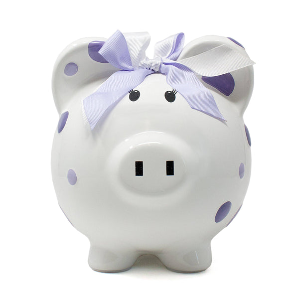 Child to Cherish Purple Polka Dot Piggy Bank