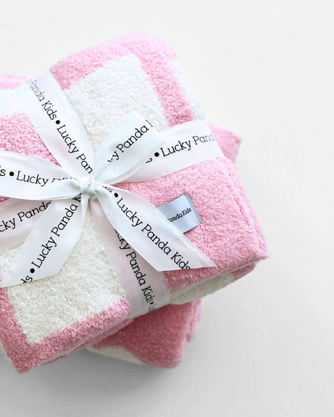 Lucky Panda Kids Checkered Plush Baby Blanket | Pink