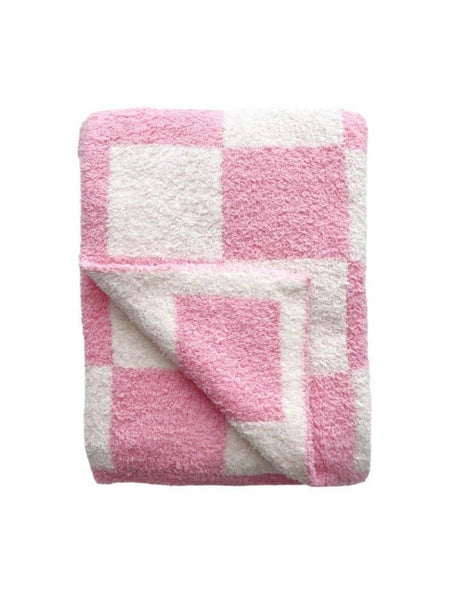 Lucky Panda Kids Checkered Plush Baby Blanket | Pink
