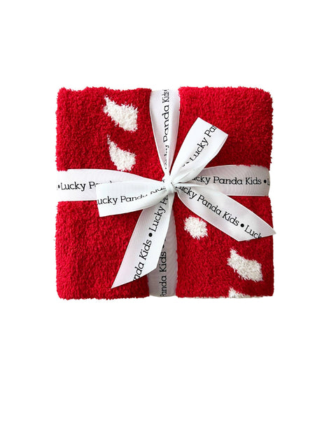 Lucky Panda Kids Christmas Fuzzy Blanket | Candy Cane