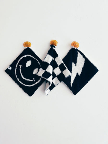 Lucky Panda Kids Checkered Plush Lovey | Black