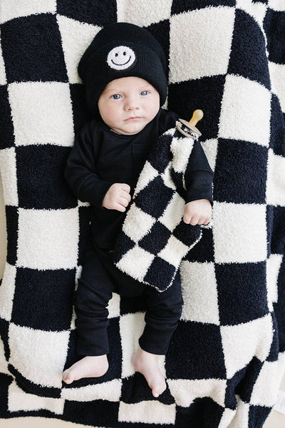 Lucky Panda Kids Checkered Plush Lovey | Black