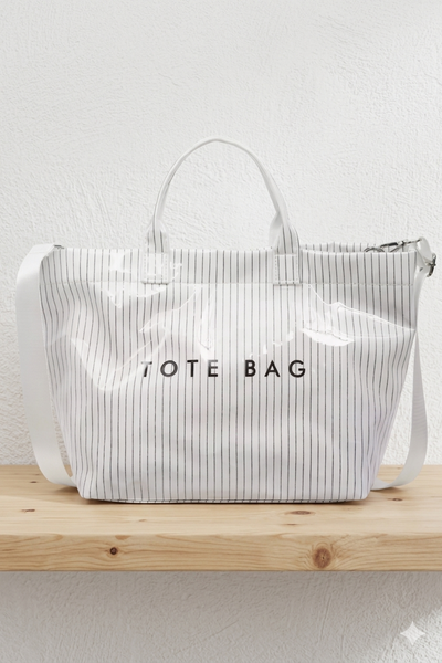 White Pinstripe TOTE BAG with Strap