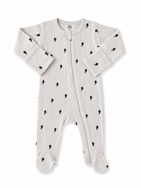 Lightning Bolts / Organic Pointelle 2-Way Zip Footie