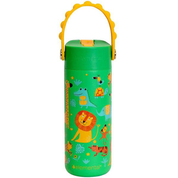 Fidget Handle Kids Stainless Bottle 18oz Green Jungle