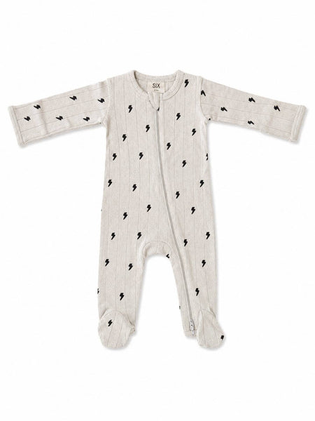 Lightning Bolts / Organic Pointelle 2-Way Zip Footie