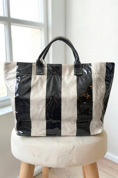 Black and Beige Striped TOTE BAG
