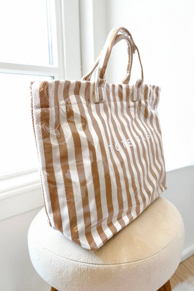 Tan and Beige Striped TOTE BAG