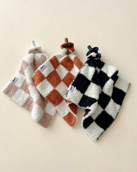 Lucky Panda Kids Checkered Plush Lovey | Latte