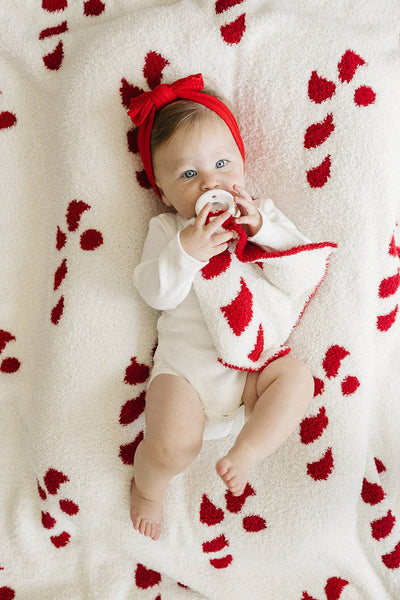 Lucky Panda Kids Christmas Fuzzy Blanket | Candy Cane