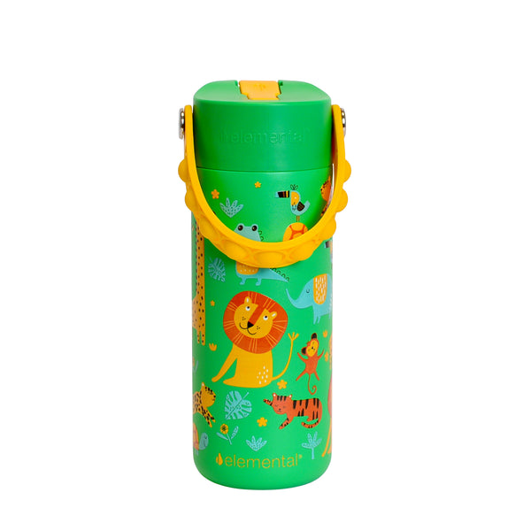 Fidget Handle Kids Stainless Bottle 18oz Green Jungle