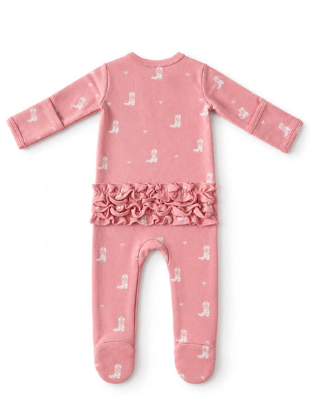 Boots & Bows / Organic Cotton Frill 2-Way Zip Footie