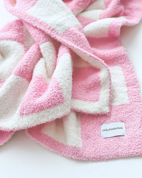 Lucky Panda Kids Checkered Plush Baby Blanket | Pink