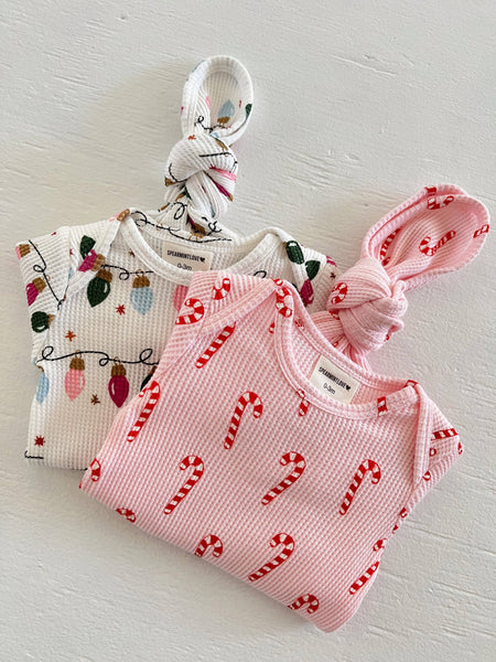 Spearmint Love Organic Waffle Knotted Gown, Pink Candy Cane