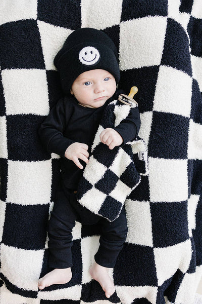 Lucky Panda Kids Checkered Plush Lovey | Black