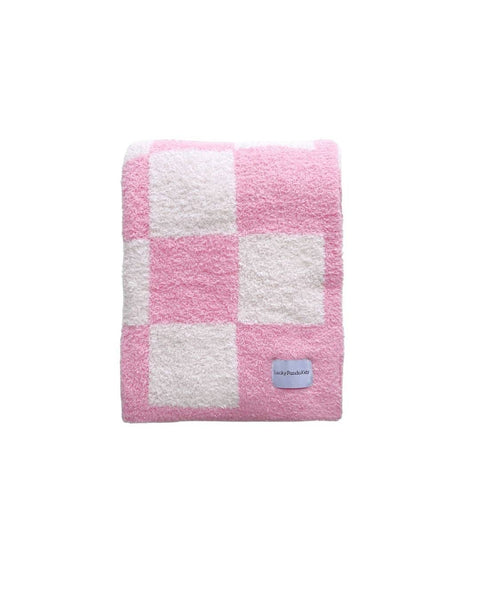 Lucky Panda Kids Checkered Plush Baby Blanket | Pink