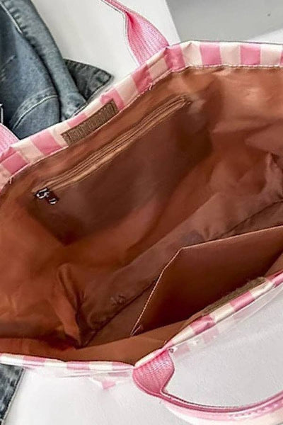 Pink and Gray Striped TOTE BAG