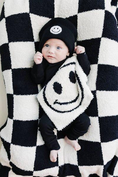 Lucky Panda Kids Checkered Plush Baby Blanket | Black