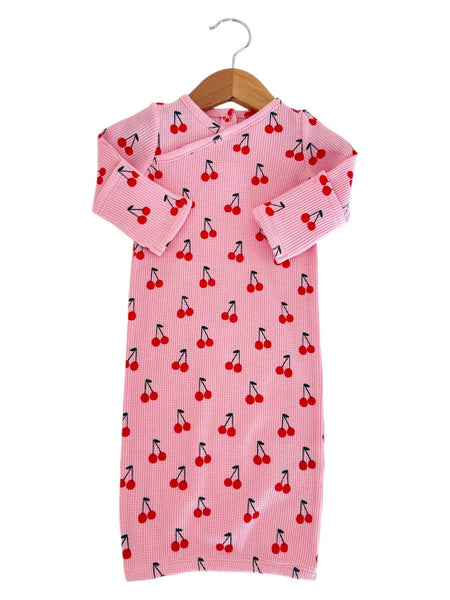 Spearmint Love Organic Waffle Gown, Pink Cherries