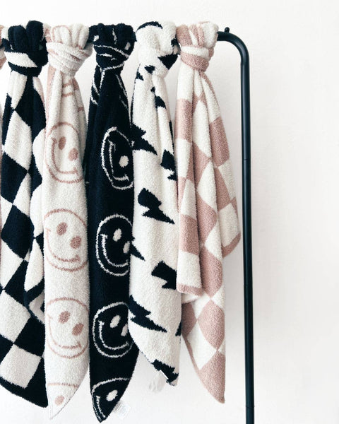 Lucky Panda Kids Checkered Plush Baby Blanket | Latte