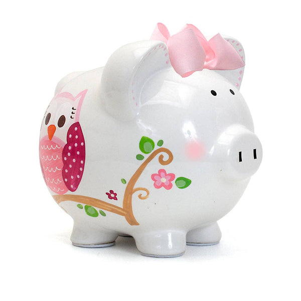 Pink Owl Large Piggy Bank