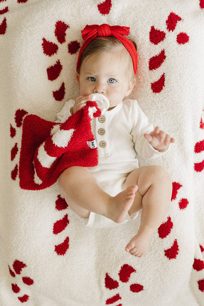 Lucky Panda Kids Christmas Fuzzy Blanket | Candy Cane