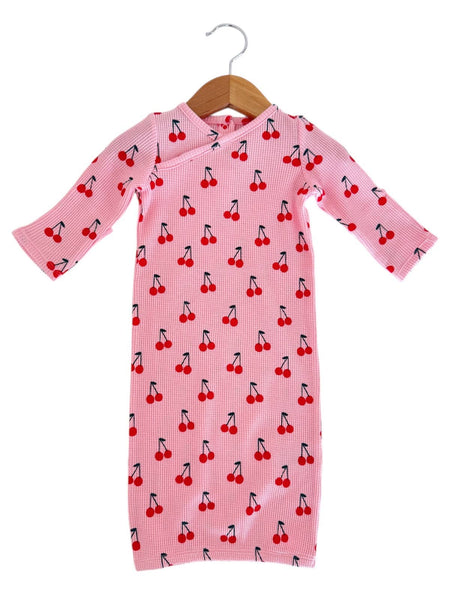 Spearmint Love Organic Waffle Gown, Pink Cherries