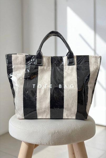 Black and Beige Striped TOTE BAG