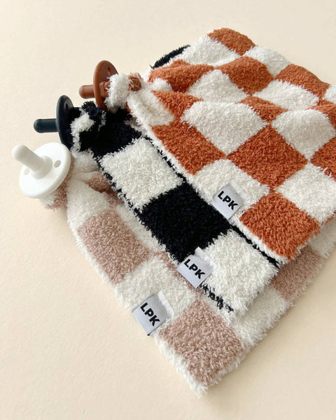 Lucky Panda Kids Checkered Plush Lovey | Latte