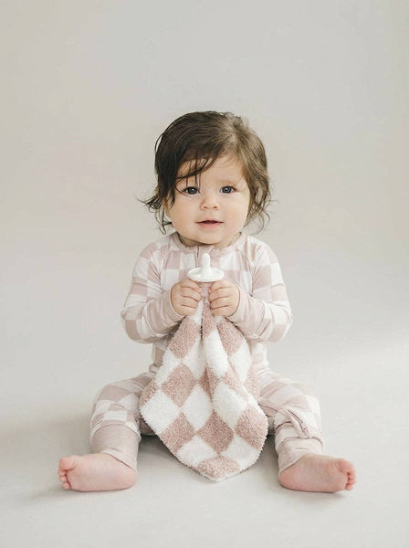 Lucky Panda Kids Checkered Plush Lovey | Latte