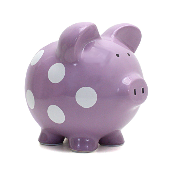 Child to Cherish Purple Polka Dot Piggy Bank