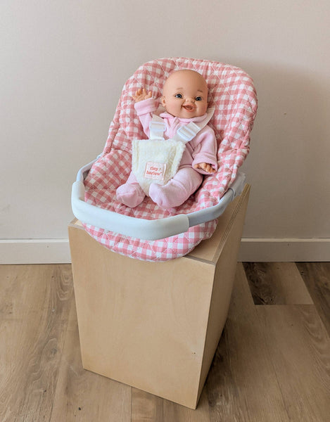 Doll Car Seat - Pink Gingham - Tiny Harlow