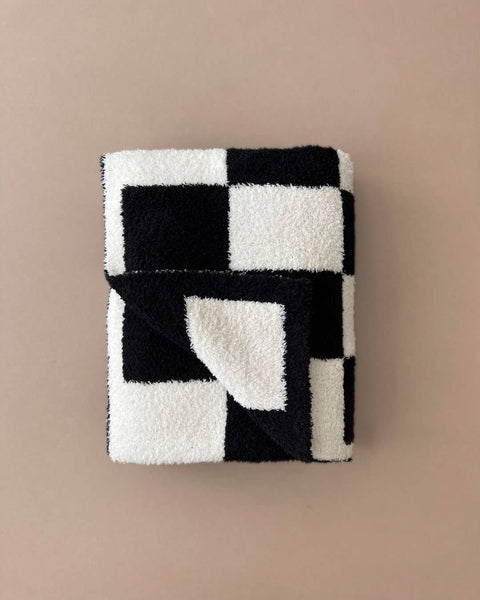 Lucky Panda Kids Checkered Plush Baby Blanket | Black
