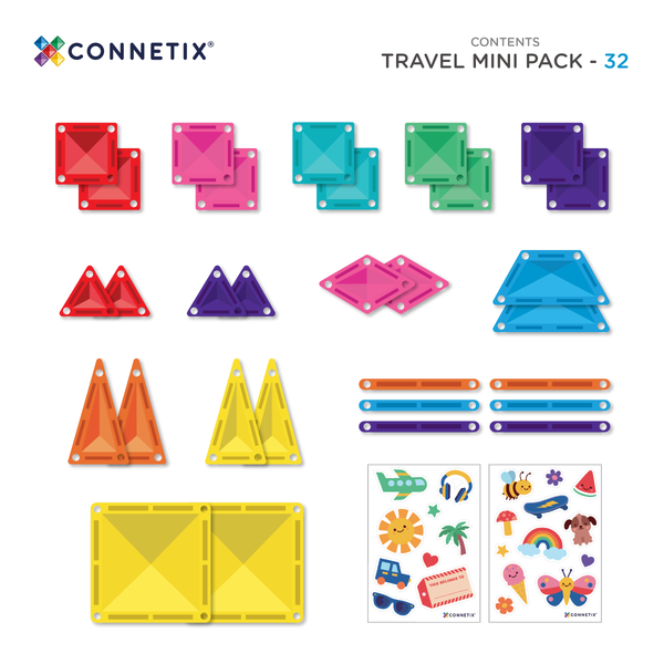 CONNETIX Magnetic Tiles Travel Mini Pack, 32 Pieces