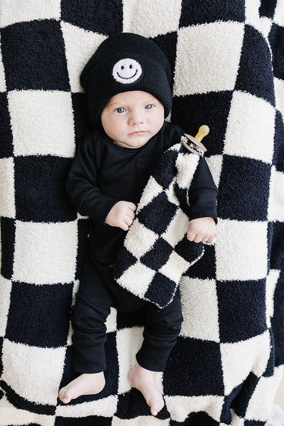 Lucky Panda Kids Checkered Plush Lovey | Black