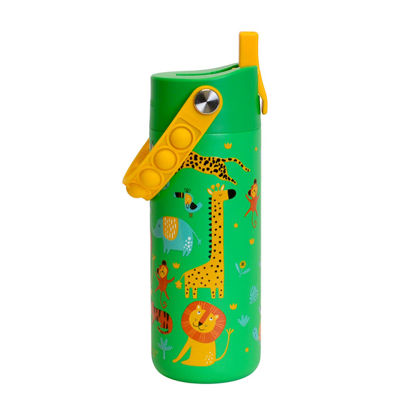 Fidget Handle Kids Stainless Bottle 18oz Green Jungle