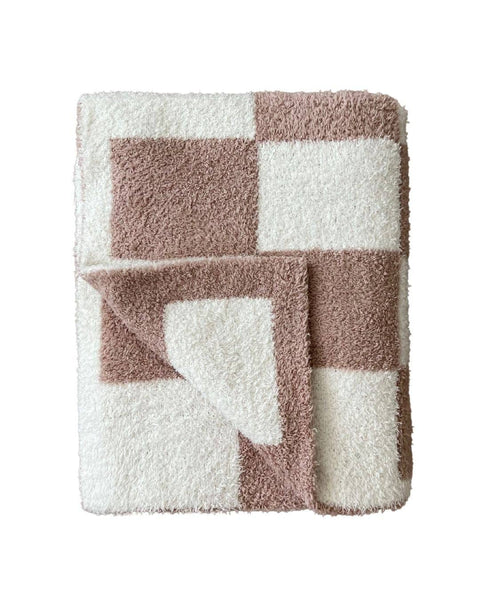 Lucky Panda Kids Checkered Plush Baby Blanket | Latte