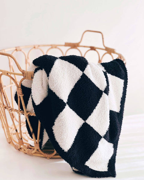 Lucky Panda Kids Checkered Plush Baby Blanket | Black