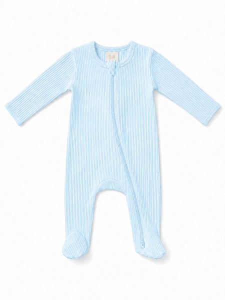 Baby Blue / Ribbed 2-Way Zip Footie