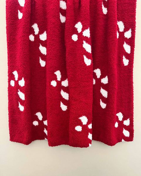 Lucky Panda Kids Christmas Fuzzy Blanket | Candy Cane