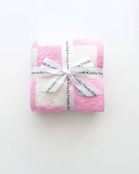 Lucky Panda Kids Checkered Plush Baby Blanket | Pink